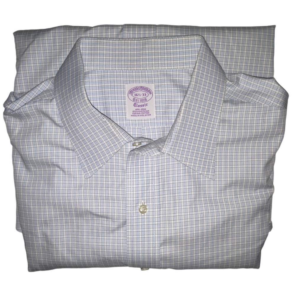 BROOKS BROTHERS MEN'S SHIRT BLUE CHECKED 100% AMER SUPIMA COTTON SIZE 16 1/2-33